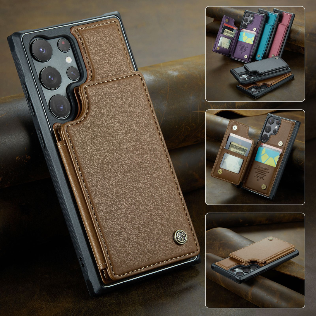 Case Samsung de Couro Multifuncional Premium Antifurto RFID