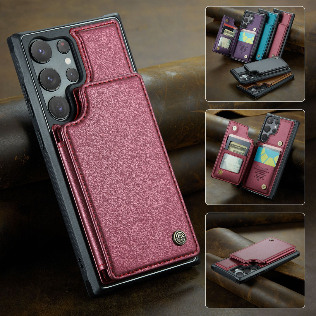 Case Samsung de Couro Multifuncional Premium Antifurto RFID