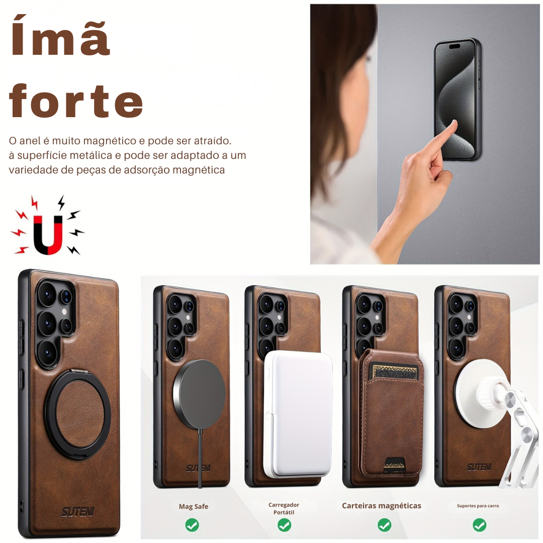 Case Samsung Couro Premium com Anel Giratório 360° e MagSafe