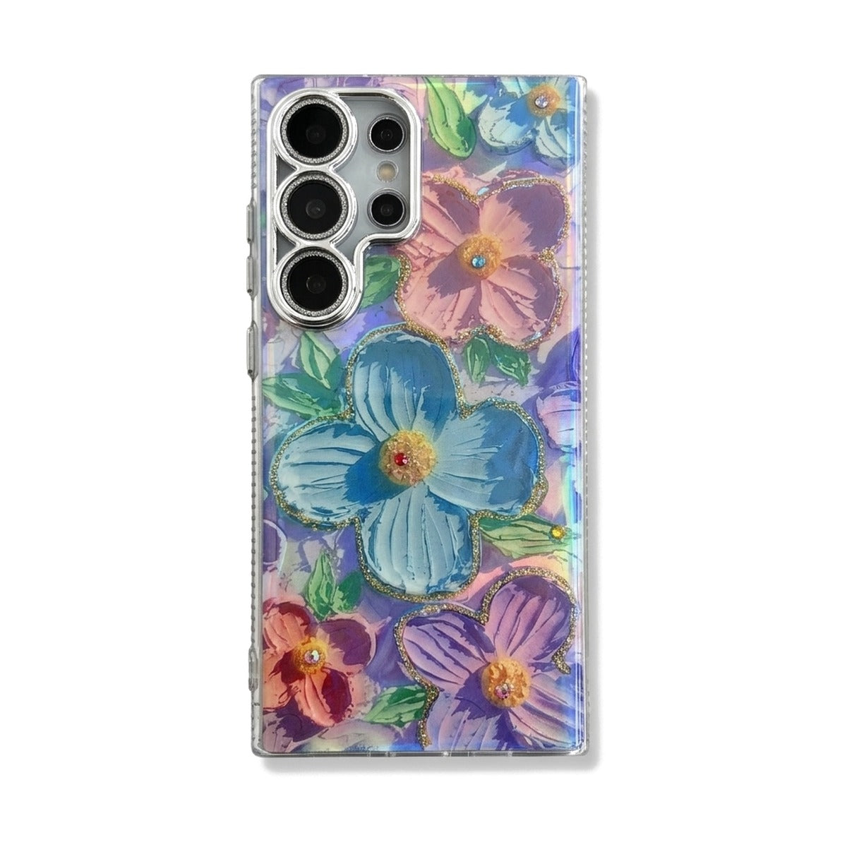 Case Samsung Floral Holográfica Azul sem alça