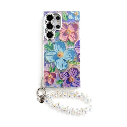 Case Samsung Floral Holográfica Azul com alça