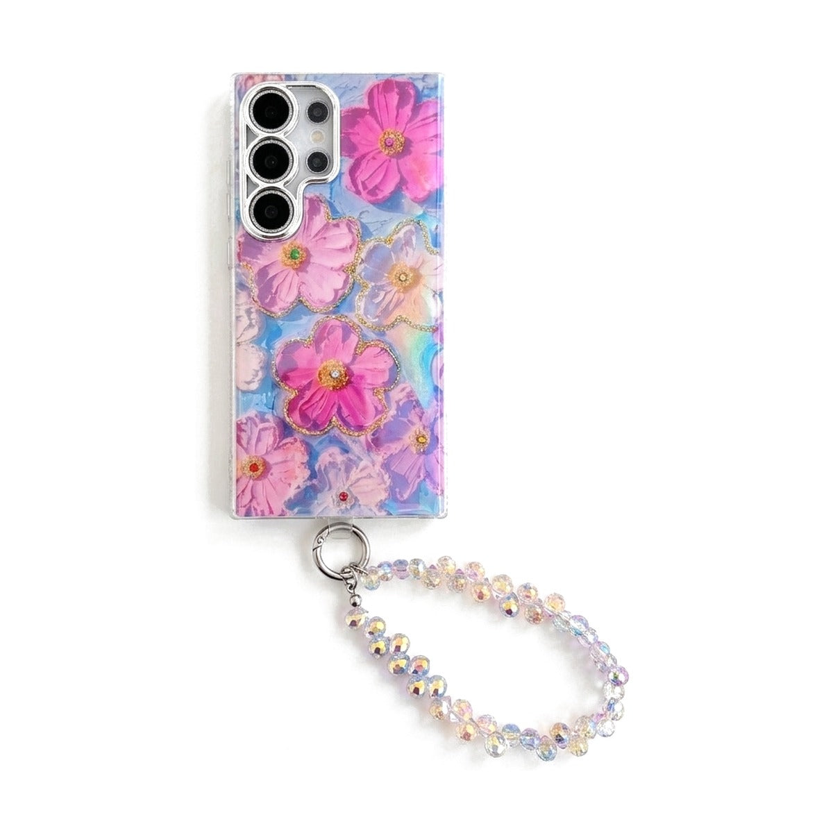 Case Samsung Floral Holográfica Rosa com alça