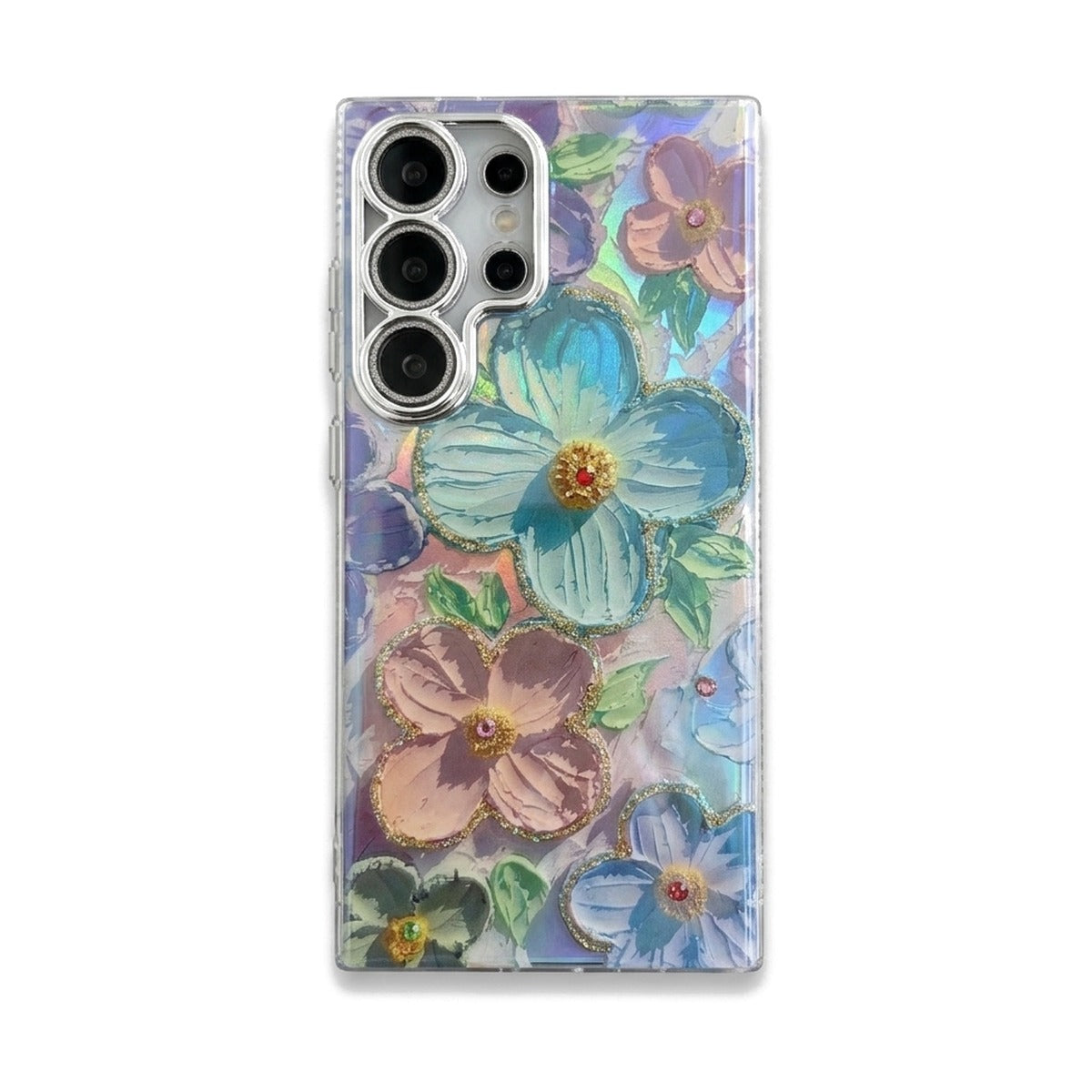 Case Samsung Floral Holográfica Turquesa sem alça