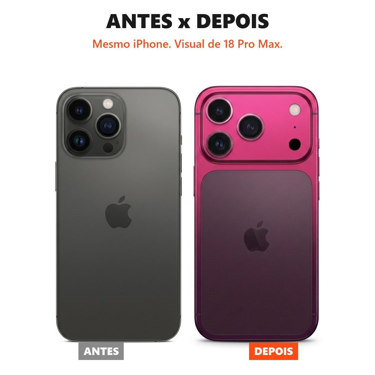 Antes e depois: iPhone 14 Pro Max com a Case iPhone Titan Upgrade