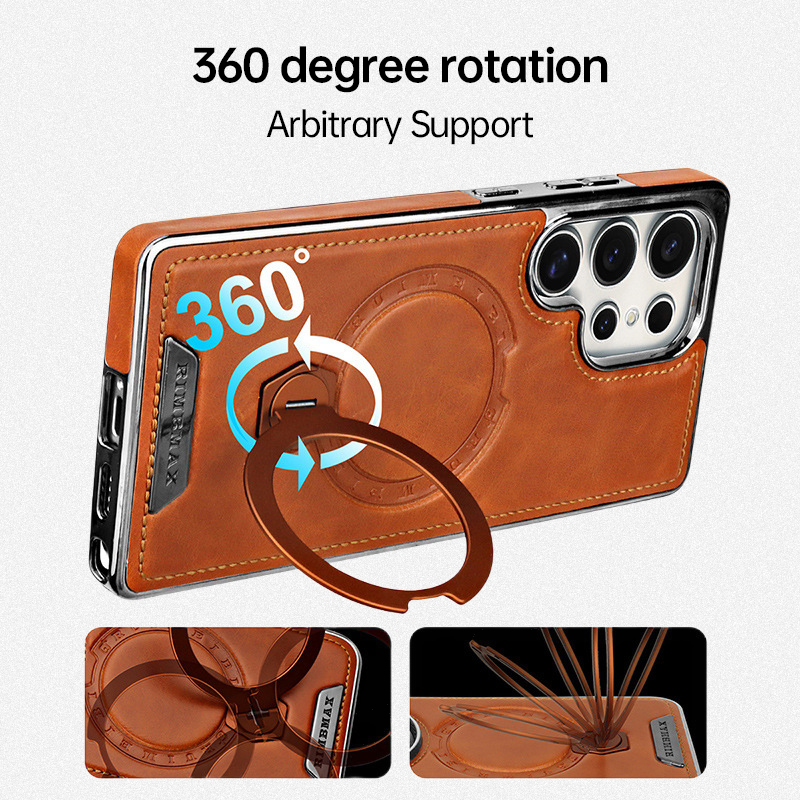 Capa Premium LEKCASE Textura Couro Elegante Suporte Magnético 360° Proteção Samsung