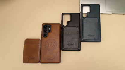 Capa Premium SUTENI Carregamento Sem Fio Couro Magnético Suporte Porta Cartões Samsung