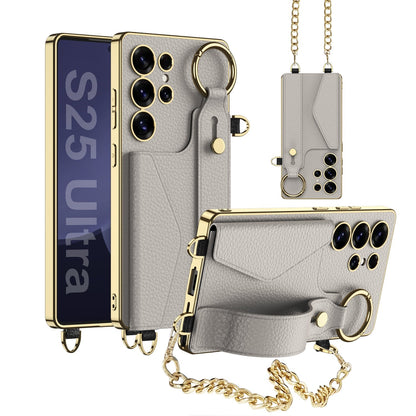 Capa Carteira Galaxy Ultra: Couro Galvanizado, Porta Cartão, Pulseira Estilosa Proteção Total
