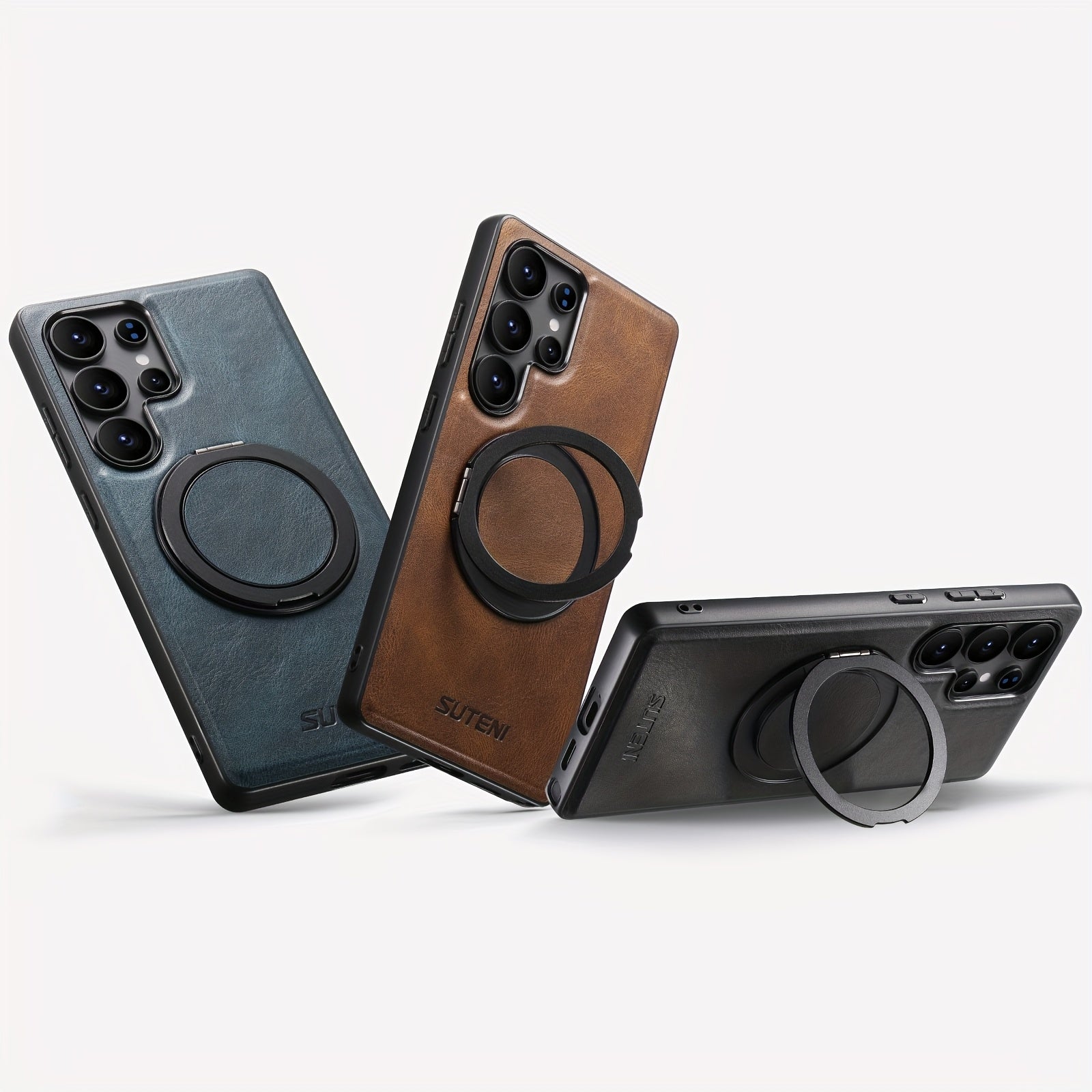 Capa Premium Suteni Galaxy: Anel Giratório 360°, Magnética, Couro Sintético