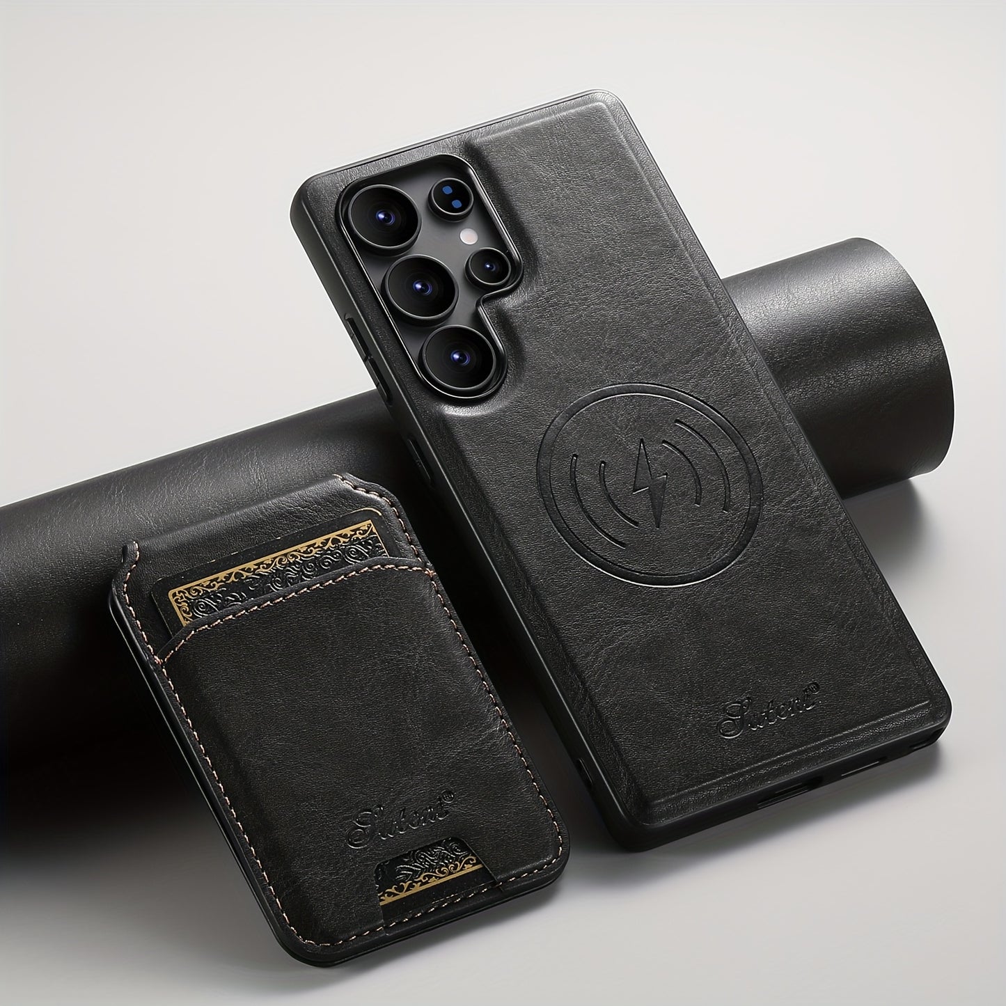 Capa Premium SUTENI Carregamento Sem Fio Couro Magnético Suporte Porta Cartões Samsung