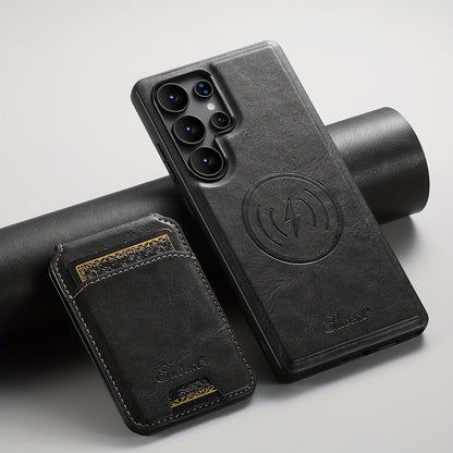 Capa Premium SUTENI Carregamento Sem Fio Couro Magnético Suporte Porta Cartões Samsung