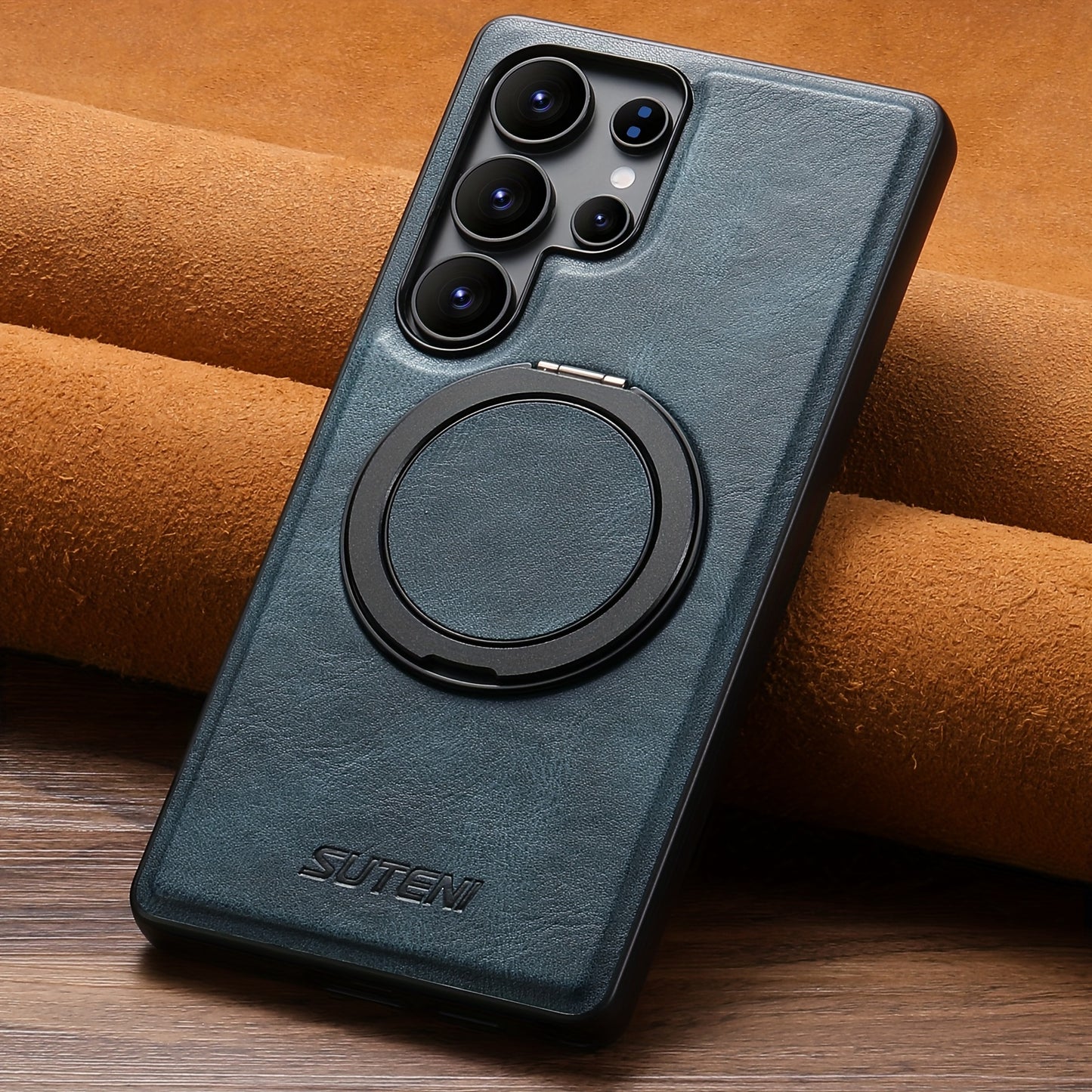 Capa Premium Suteni Galaxy: Anel Giratório 360°, Magnética, Couro Sintético