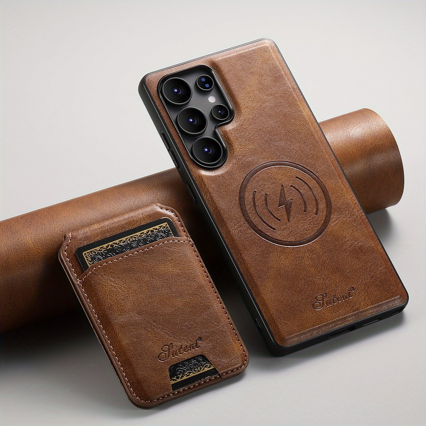 Capa Premium SUTENI Carregamento Sem Fio Couro Magnético Suporte Porta Cartões Samsung
