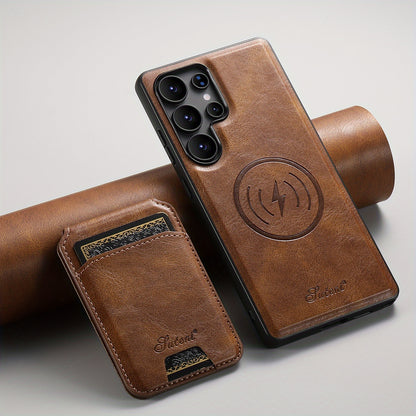 Capa Premium SUTENI Carregamento Sem Fio Couro Magnético Suporte Porta Cartões Samsung