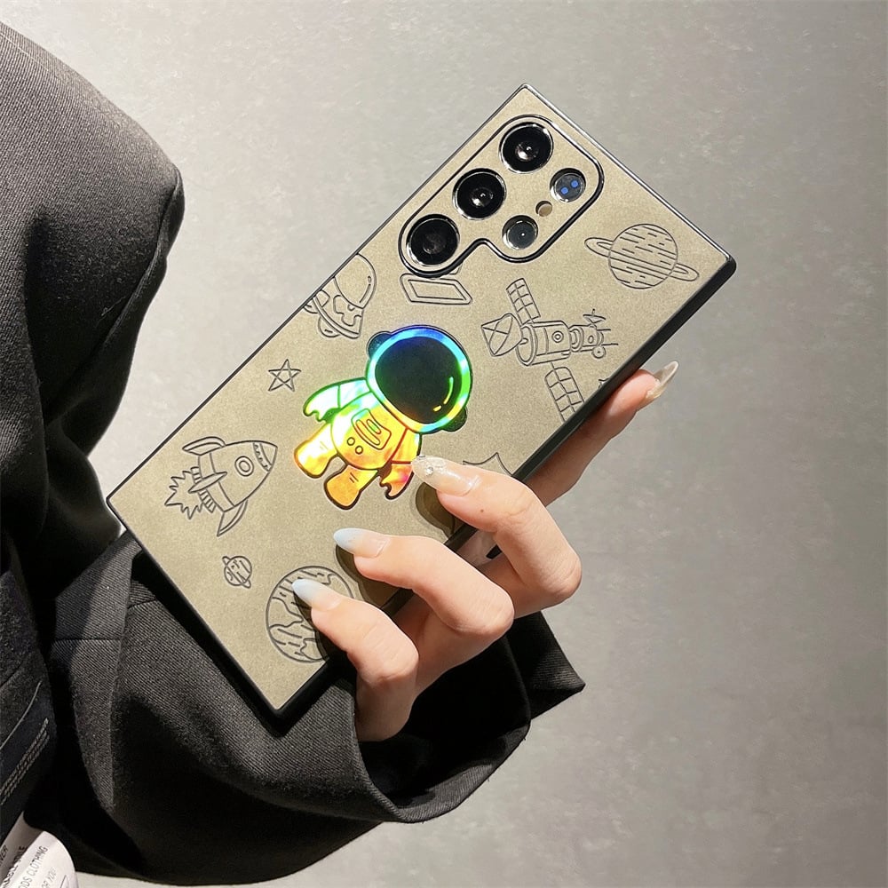 Capa Premium Astronauta Laser em Couro para Samsung, Proteção Reforçada e Estilo Único