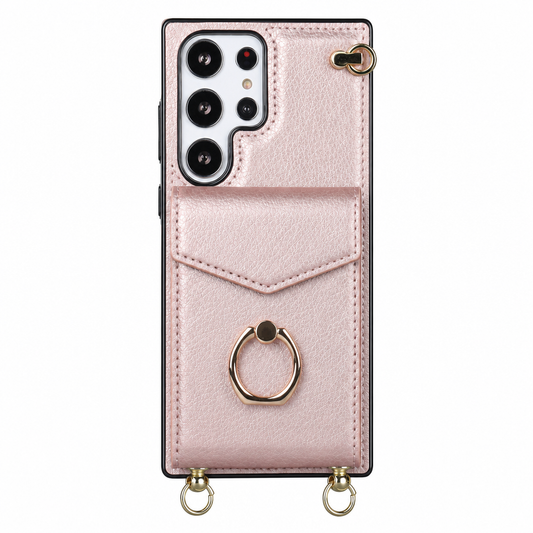 Case Samsung Carteira com Alça Transversal e Porta Cartões, Suporte Anel Ajustável