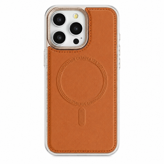 Case iPhone Magnética de Couro com Estrutura Metálica