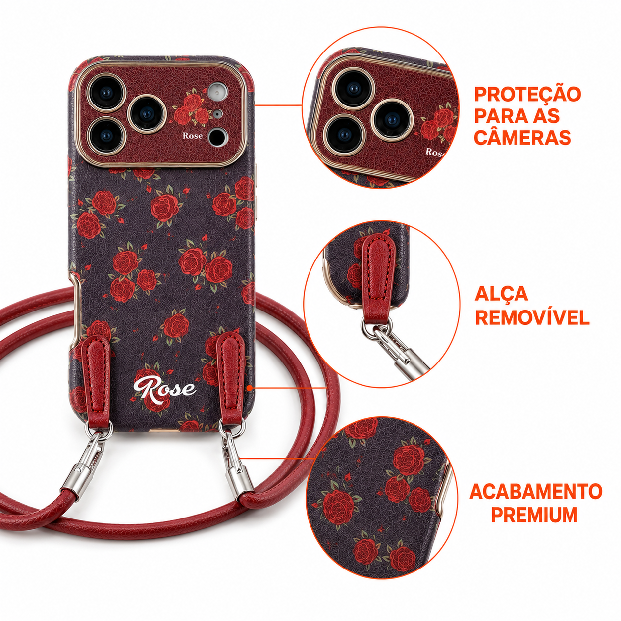 Case iPhone Jardim Bordô com Alça