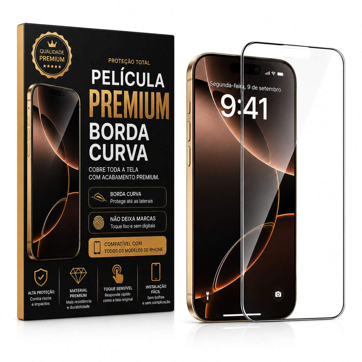 Película de Vidro iPhone Premium com Borda Curva