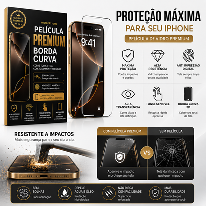Película de Vidro iPhone Premium com Borda Curva