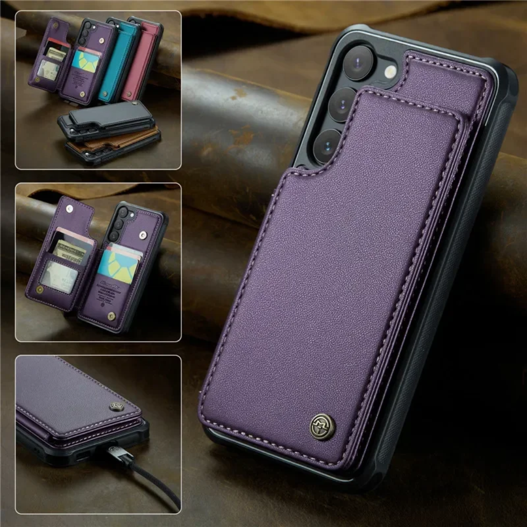 Case Samsung de Couro Multifuncional Premium Antifurto RFID (Linha A)