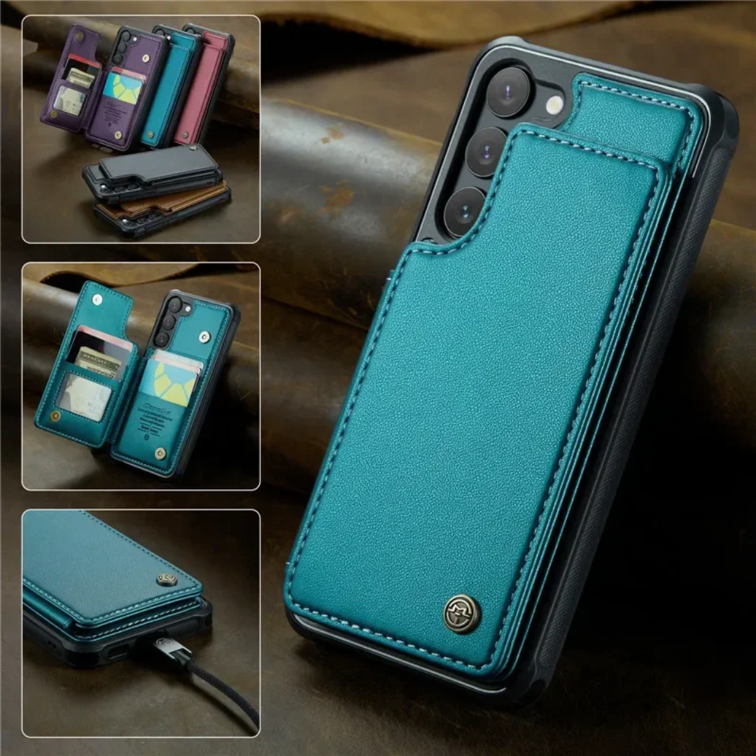 Case Samsung de Couro Multifuncional Premium Antifurto RFID (Linha A)