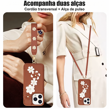 Case iPhone Jardim Margarida com Alça e Cordão
