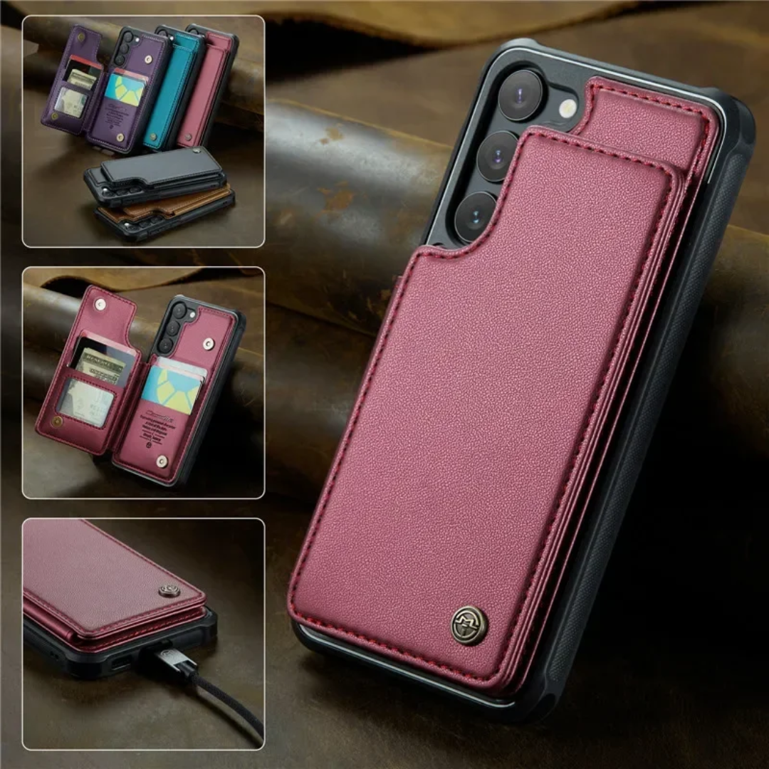 Case Samsung de Couro Multifuncional Premium Antifurto RFID (Linha A)