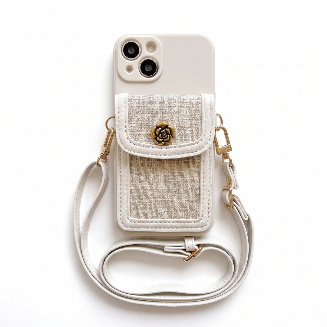 Case iPhone Jardim Camélia com Bolsa e Alça Crossbody