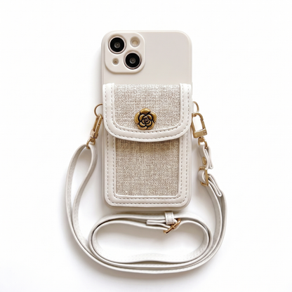 Case iPhone Jardim Camélia com Bolsa e Alça Crossbody