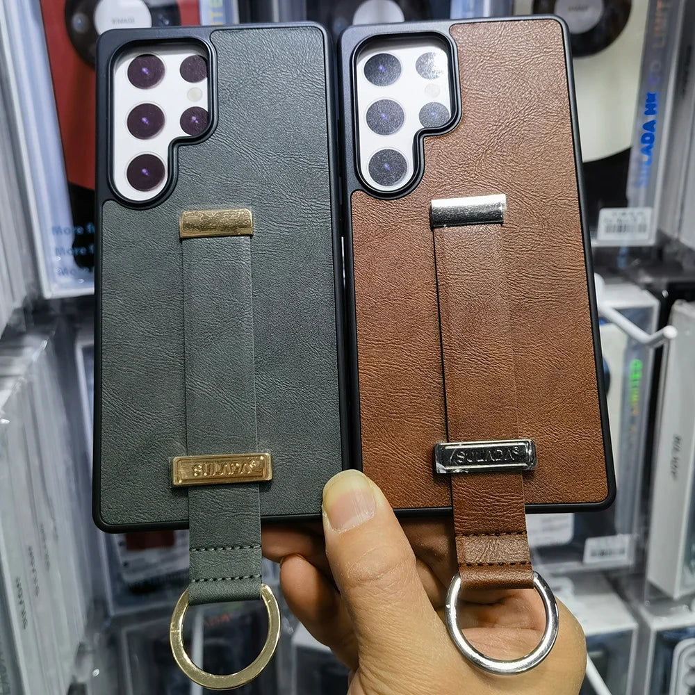 Capa Samsung Galaxy S25 Ultra/Plus Couro PU Alça Dedo Suporte Proteção Essencial