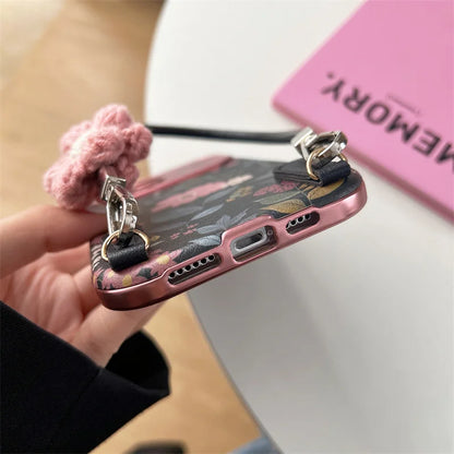 Capa de Celular Retro Crisântemo com Alça de Pulso