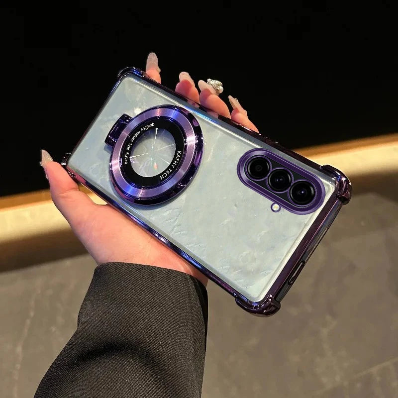 Capa Samsung Galaxy A com Suporte, Anti-impacto, Transparente e Banhada a Luxo