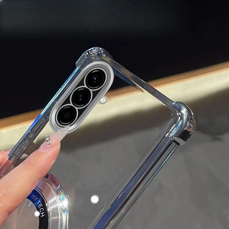 Capa Samsung Galaxy A com Suporte, Anti-impacto, Transparente e Banhada a Luxo