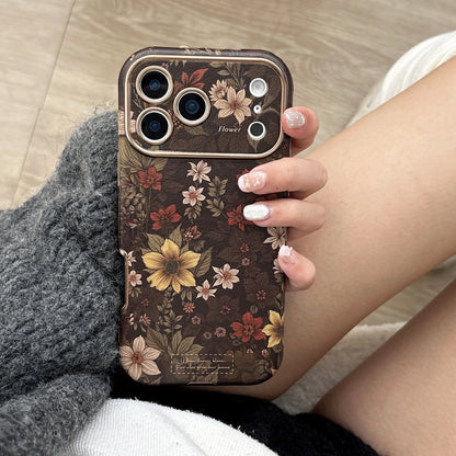 Capa para Celular Retrô Floral em Couro para iPhone