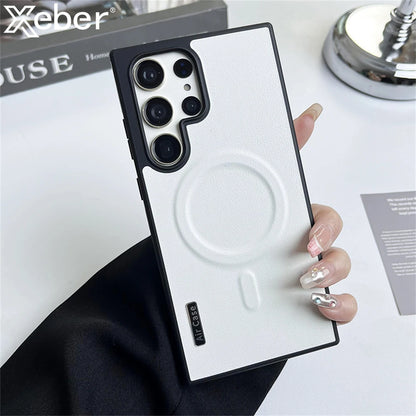 Capa Magnética de Couro Liso para Samsung Magsafe, Carregamento Sem Fio, Proteção Total