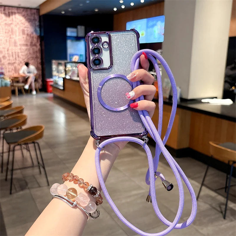 Capa Magnética Transparente Premium Samsung Galaxy com Alça e Cordão: Proteção Estilosa