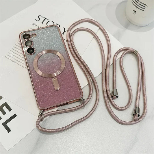 Capa Magnética Glitter TPU com Alça Transversal para Samsung Galaxy S24-S21 Series