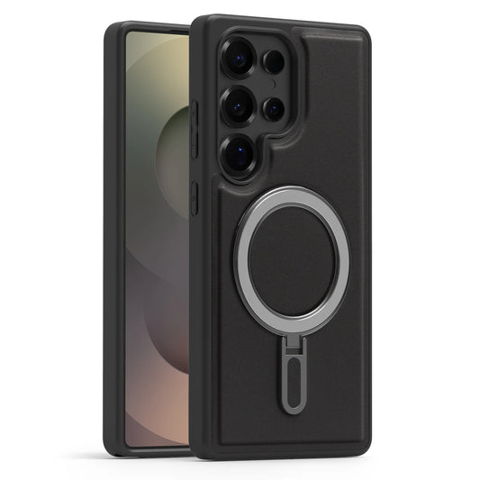 Capa Galaxy S22-S25 Ultra/Plus Couro Magnética Suporte Carregamento Sem Fio