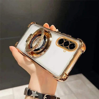 Capa Samsung Galaxy A com Suporte, Anti-impacto, Transparente e Banhada a Luxo