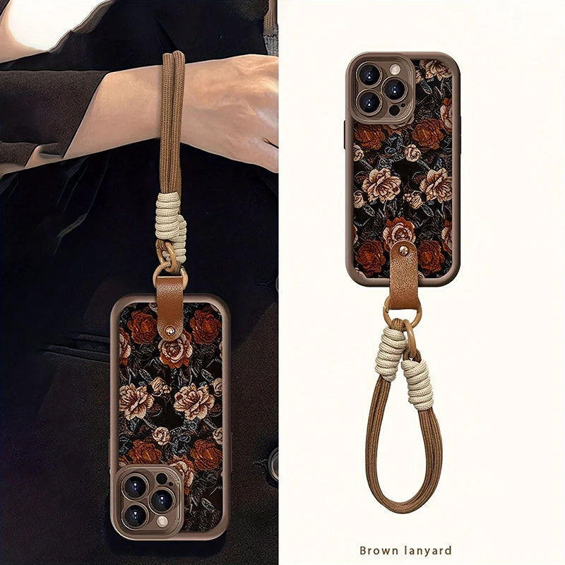 Case iPhone Jardim Barroco alça trançada marrom