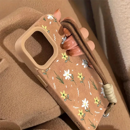 Capa para iPhone com Cordão, Estampa Floral em Couro Falso