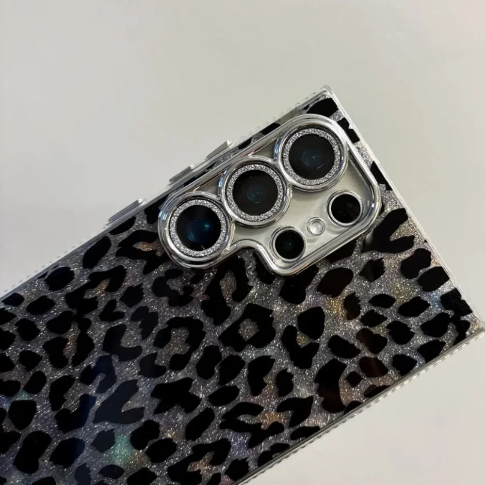 Capa Galaxy S24 S23 S22 Ultra Leopard Preto Corrente Cristal Elegante