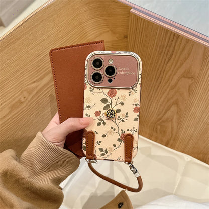 Capa de Celular com Cordão Estilo Coreano Rosa 3D para iPhone