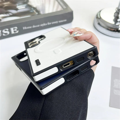 Capa Magnética de Couro Liso para Samsung Magsafe, Carregamento Sem Fio, Proteção Total