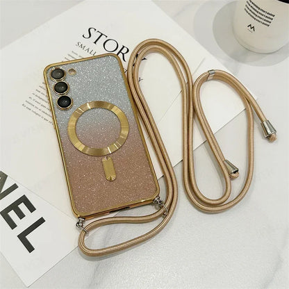 Capa Magnética Glitter TPU com Alça Transversal para Samsung Galaxy S24-S21 Series