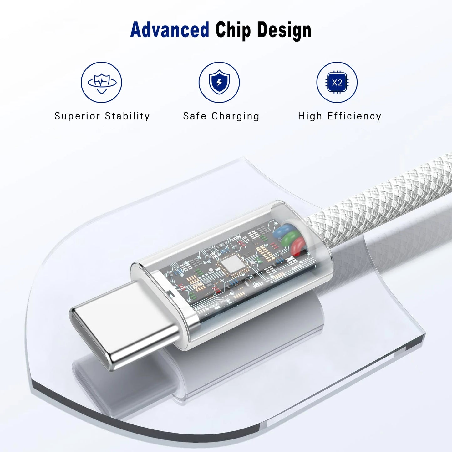 Cabo USB-C para USB-C 60W Trançado Carga Rápida Sincronização Dados iPhone Samsung Xiaomi