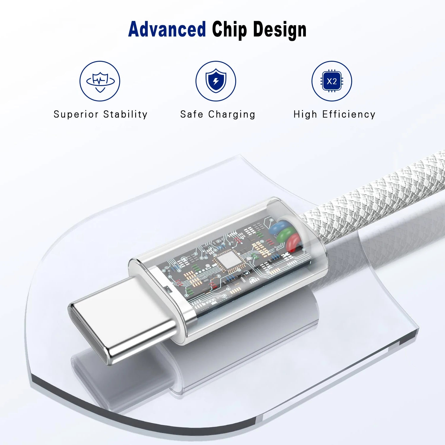 Cabo USB-C para USB-C 60W Trançado Carga Rápida Sincronização Dados iPhone Samsung Xiaomi