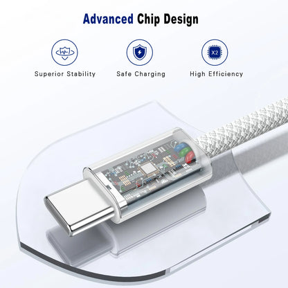 Cabo USB-C para USB-C 60W Trançado Carga Rápida Sincronização Dados iPhone Samsung Xiaomi