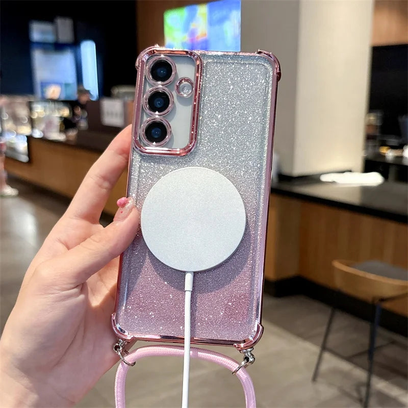 Capa Magnética Transparente Premium Samsung Galaxy com Alça e Cordão: Proteção Estilosa