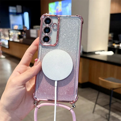 Capa Magnética Transparente Premium Samsung Galaxy com Alça e Cordão: Proteção Estilosa